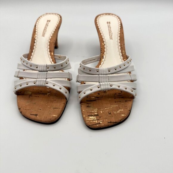 Naturalizer Sana White Strappy Sandal Heels With Cork Sole Studded Detail - Picture 3 of 14